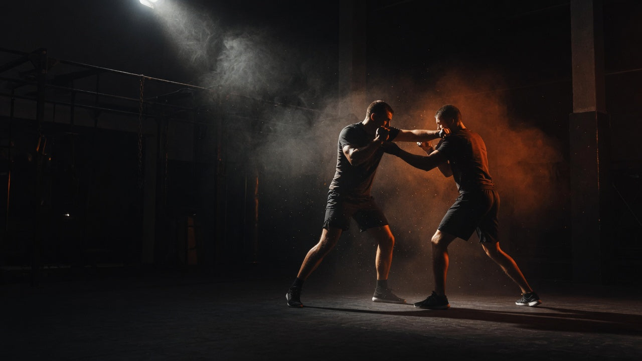BorealCombat homepage hero — Krav Maga training, dark cinematic, ember rim light